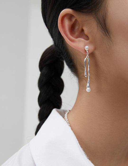 Liquid series, asymmetrical sterling silver earrings