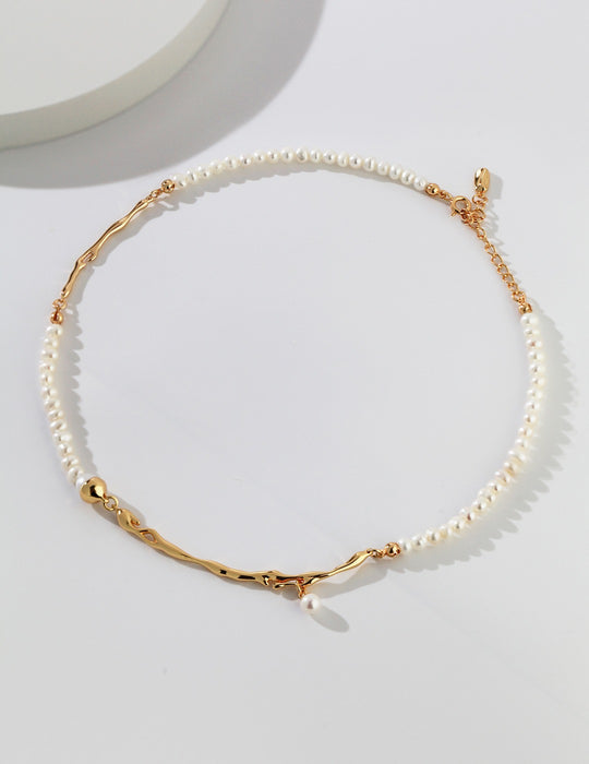 Silver chain spliced natural pearl necklace