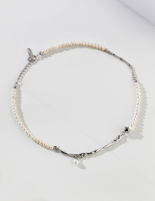 Silver chain spliced natural pearl necklace