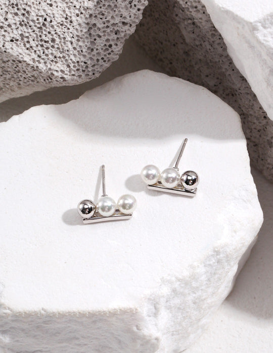 Small Trio Shell Beads Silver Earrings