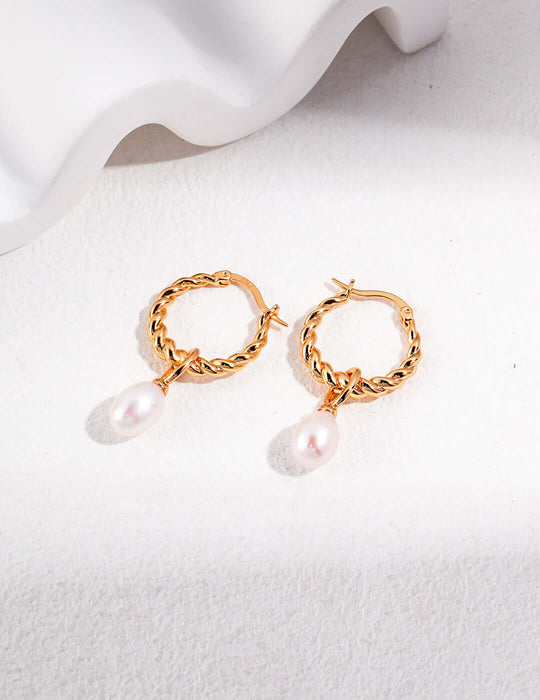 Pearl Drop Small Hoop Earrings