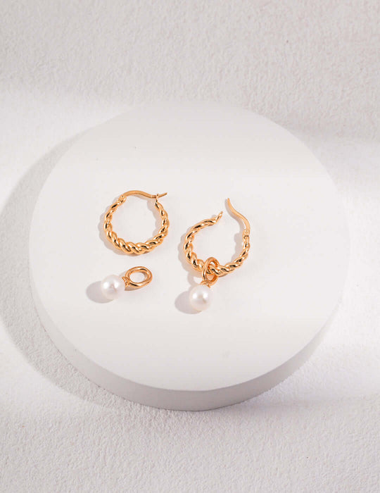 Pearl Drop Small Hoop Earrings