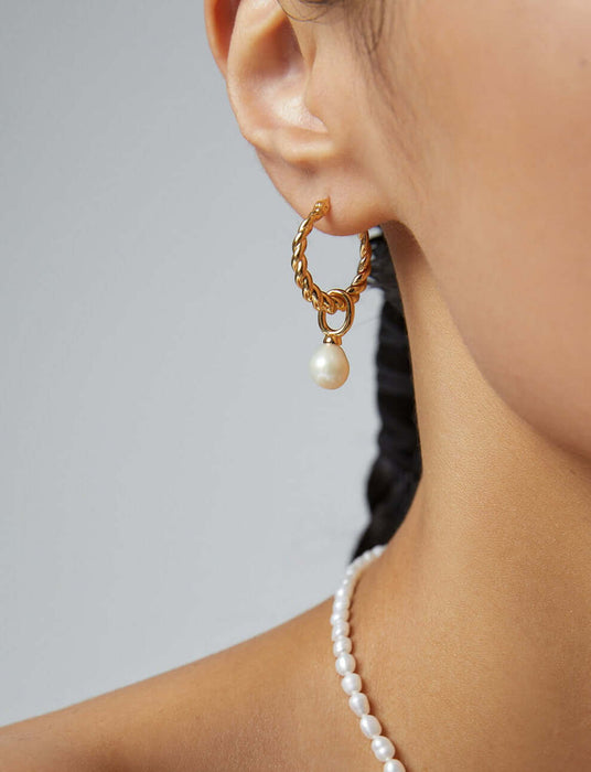 Pearl Drop Small Hoop Earrings