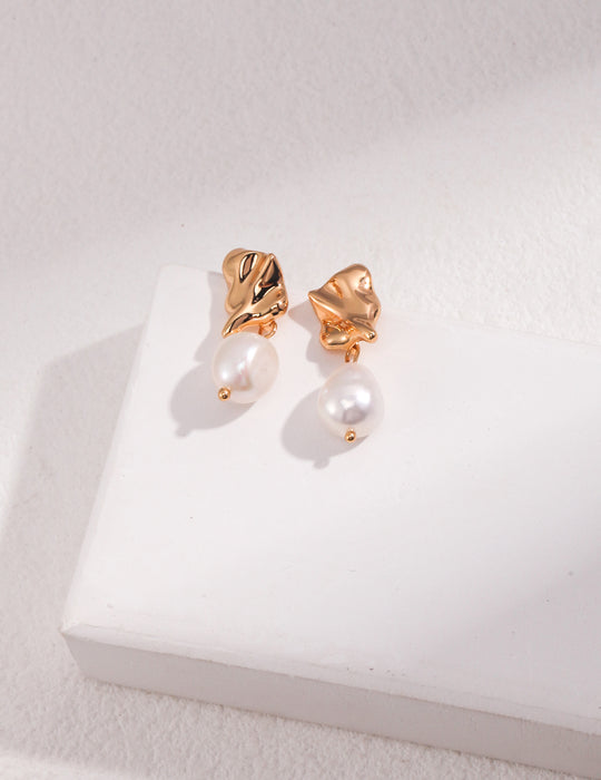 Irregular Natural Pearl 18k Gold-Plated Silver Drop Earring