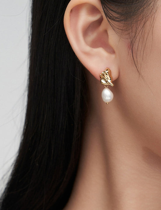 Irregular Natural Pearl 18k Gold-Plated Silver Drop Earring