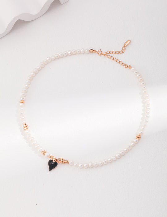 Silver Serenade: Pearl Heart of Love Necklace Bracelate Set