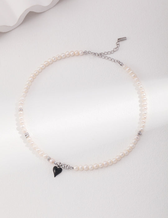 Silver Serenade: Pearl Heart of Love Necklace Bracelate Set