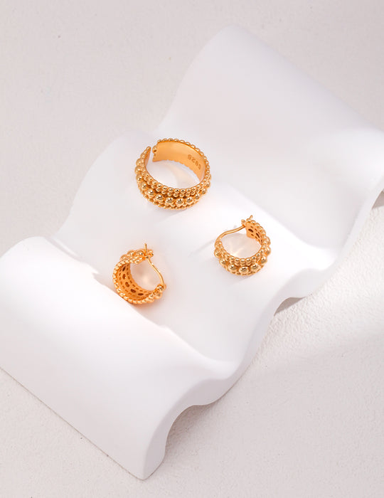 18k Gold-Plated Silver Retro Earring Ring Set