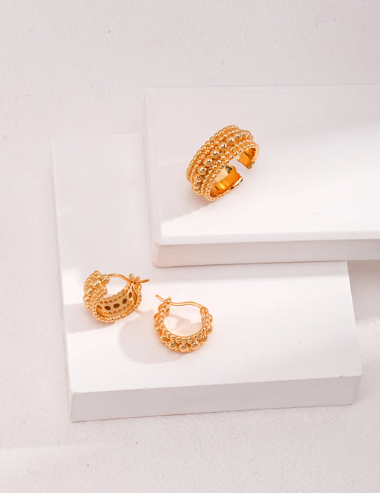 18k Gold-Plated Silver Retro Earring Ring Set