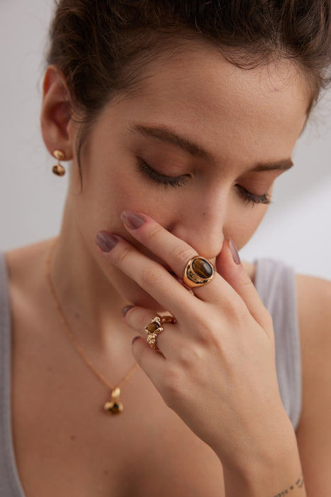 Oval Gemstone Stacking Silver Ring