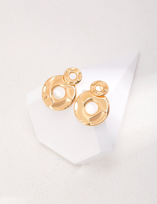 Molten Circle Double Drop 18k Gold-Plated Earrings