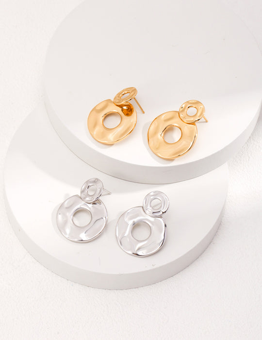 Molten Circle Double Drop 18k Gold-Plated Earrings