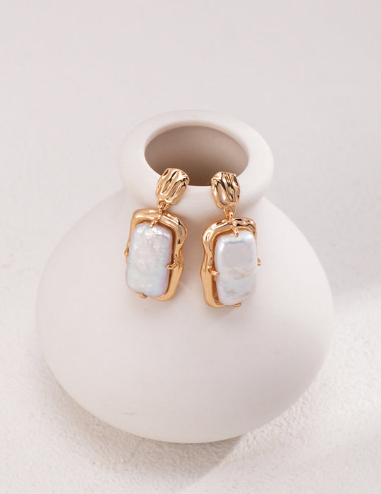 Rectangular Baroque Pearl Earrings