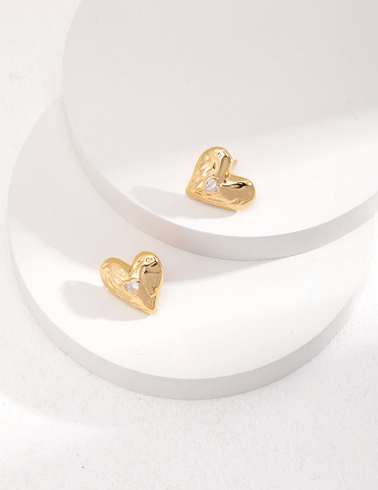 Inlaid Gemstone Small Stud Silver Heart Earrings