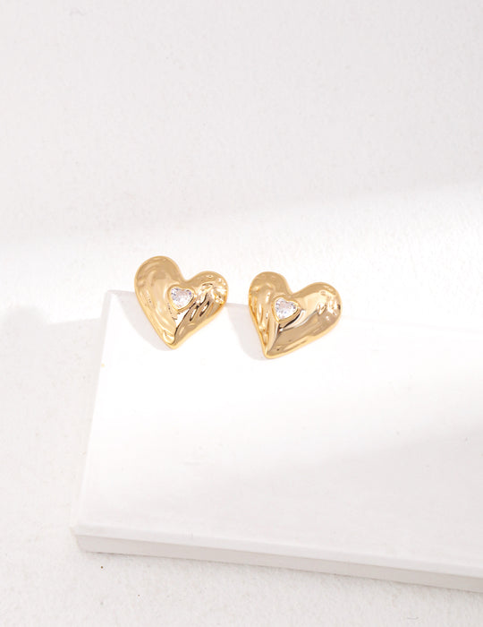 Inlaid Gemstone Small Stud Silver Heart Earrings